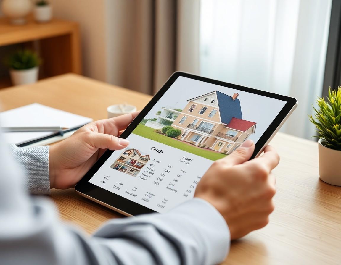 Real estate investor comparing condo and house investment options on a tablet