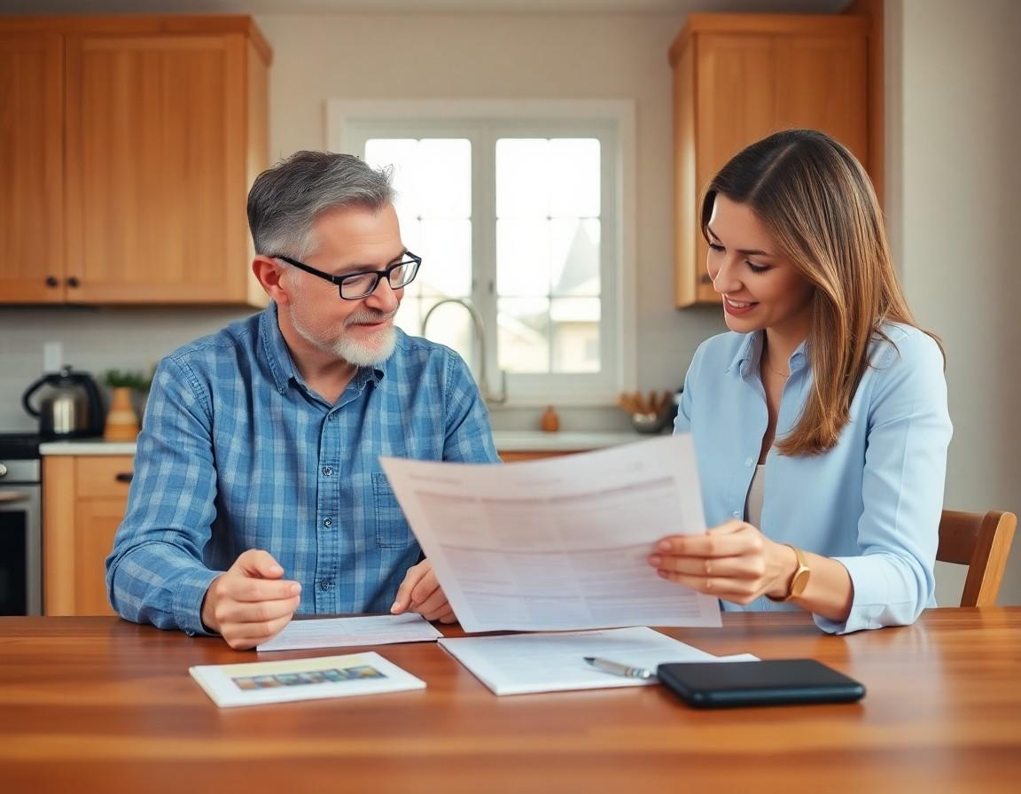 Homeowner reviewing energy rebate paperwork with an energy advisor