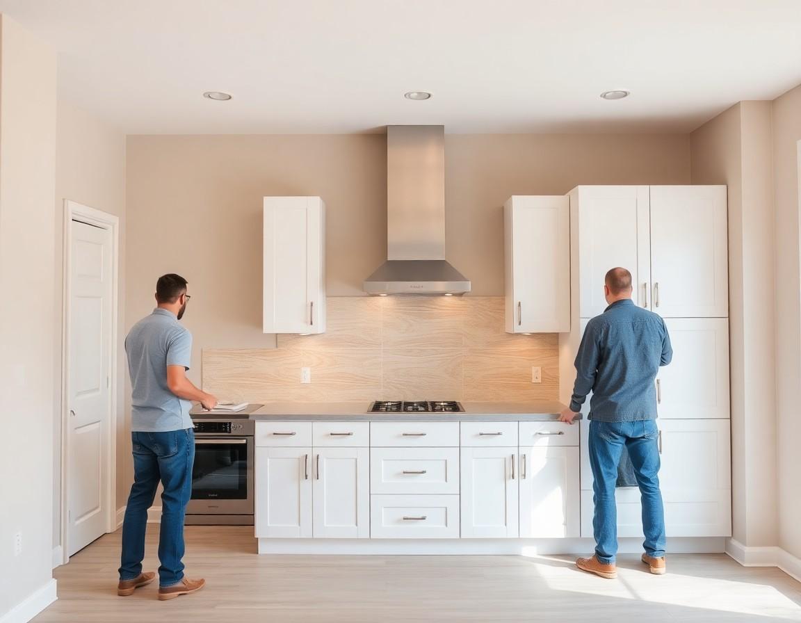 Bright kitchen renovation in progress with modern cabinets being installed