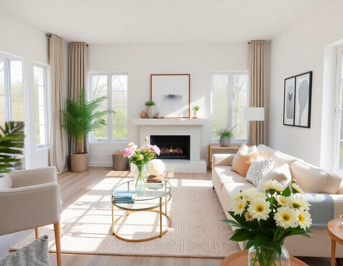 Beautifully staged living room with neutral tones and natural light