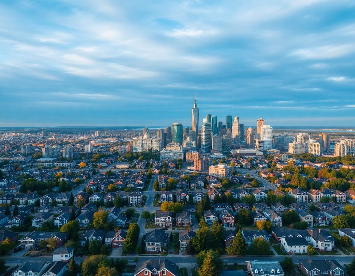 Canadian city skyline with residential neighbourhoods