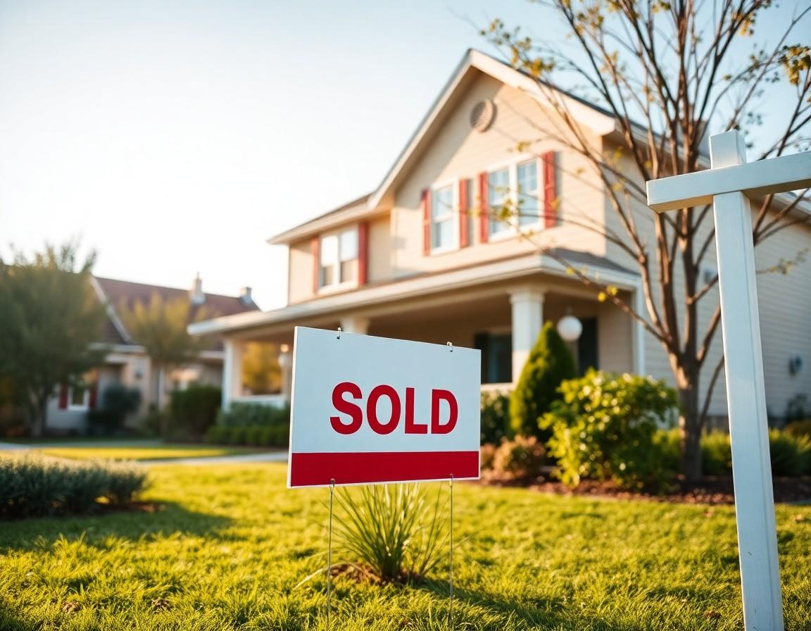 Sold sign in front of a house on a sunny day