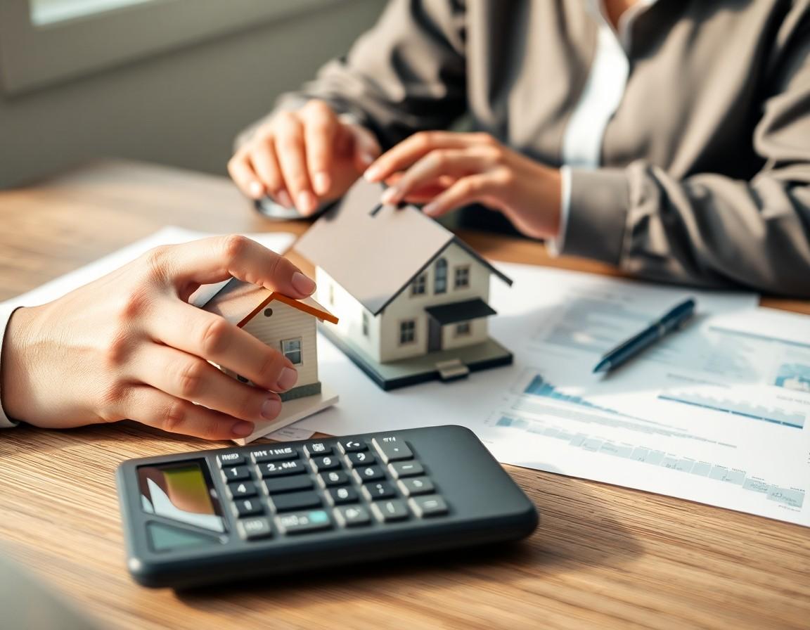 Person calculating home affordability with documents and calculator