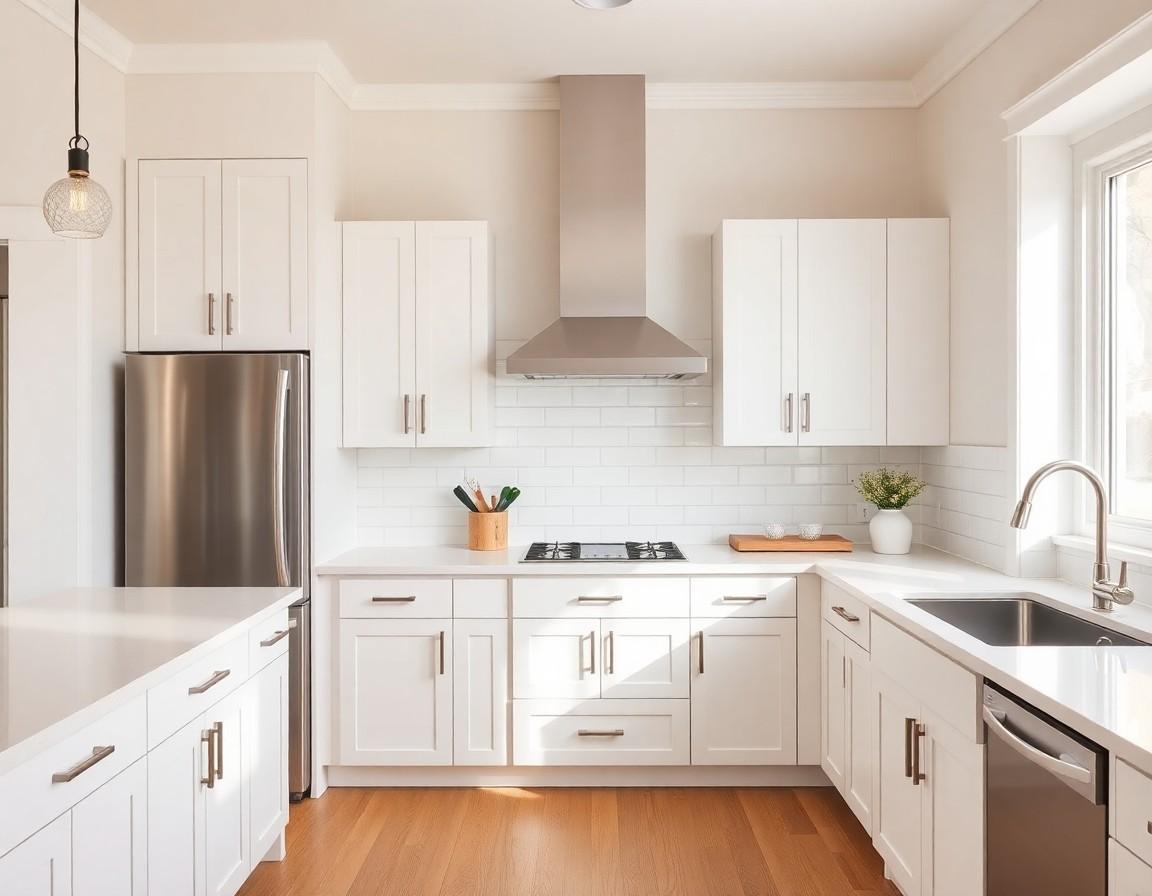 Fresh bright kitchen with new hardware and neutral paint after a value-add renovation