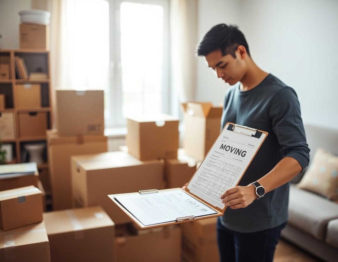Person packing boxes in an apartment preparing to move