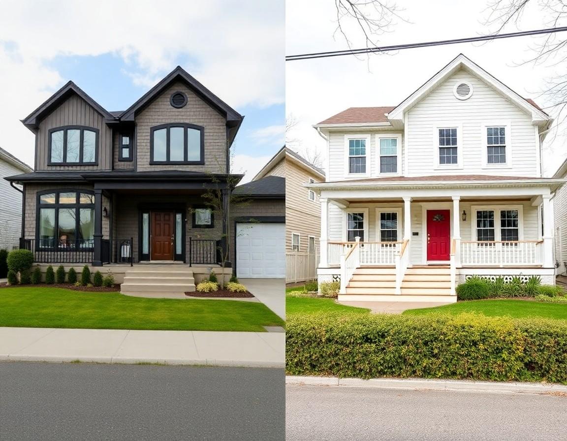 Side-by-side view of a new build subdivision and an established resale neighbourhood