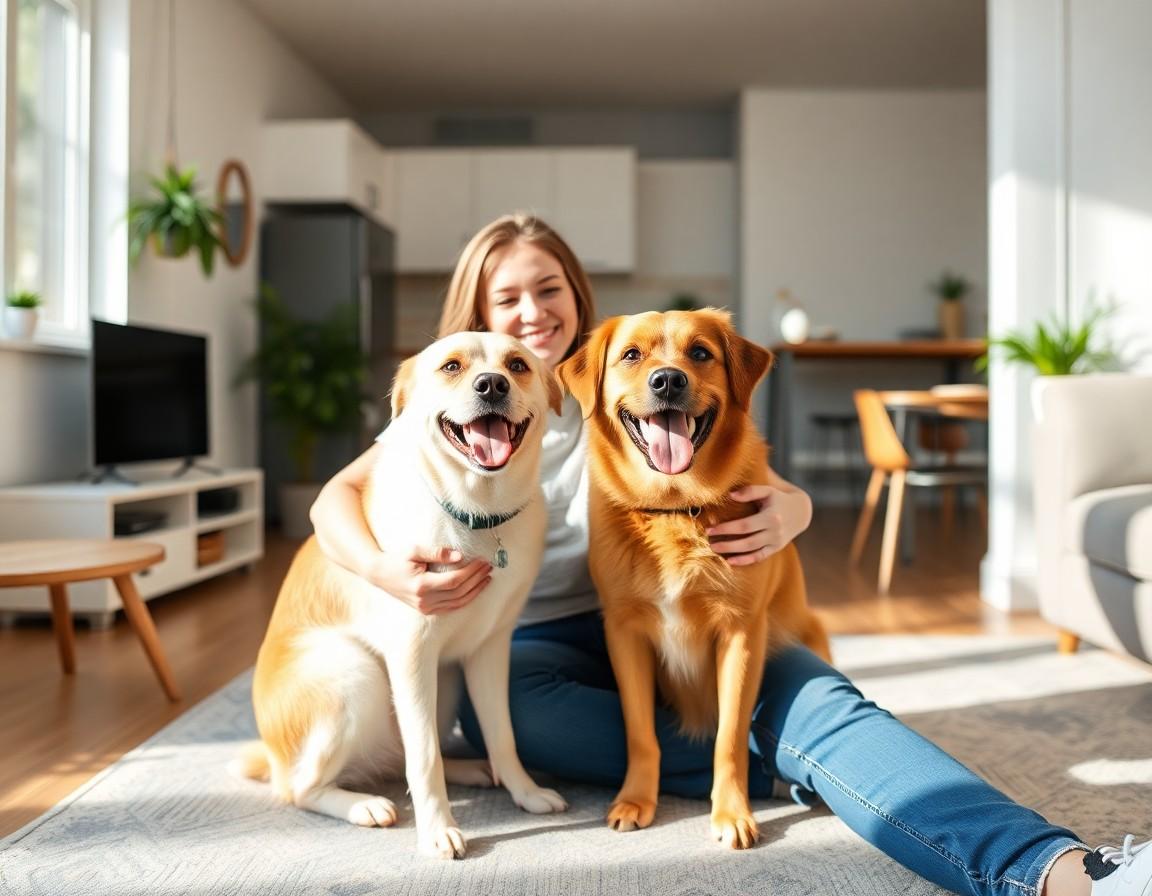 A dog sitting on a couch in a bright apartment living room