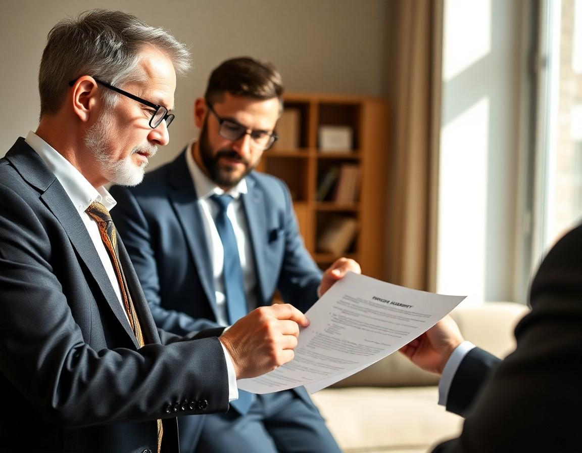 Real estate investor reviewing pre-construction assignment purchase agreement with lawyer
