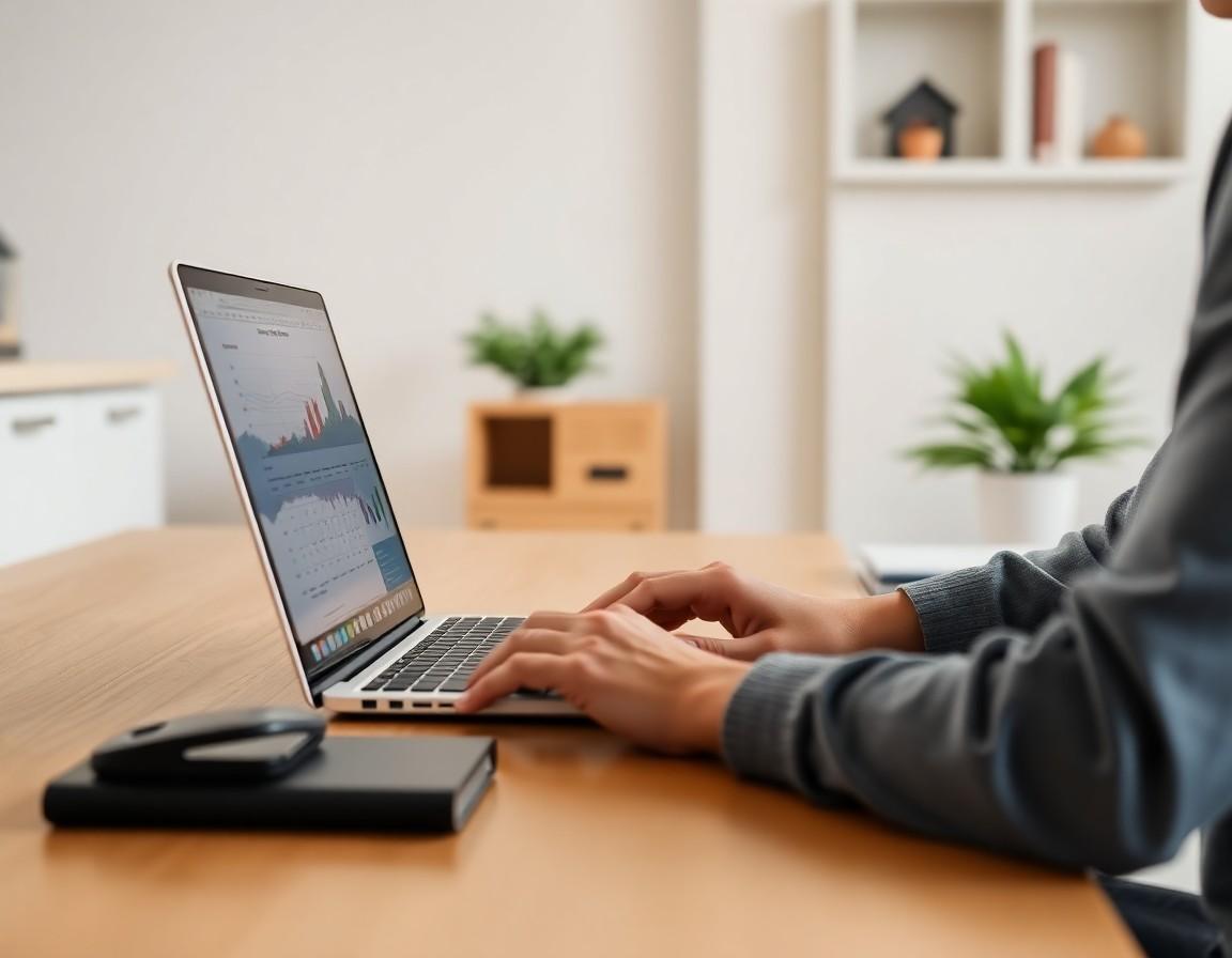 Investor analyzing rental property cash flow spreadsheet on laptop at a desk