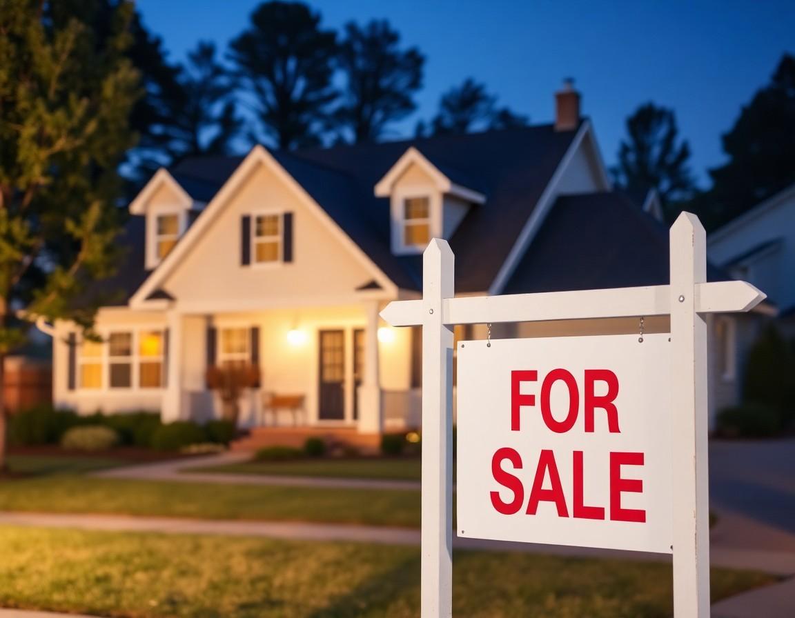 House for sale sign in front of well-maintained home with neighbourhood in background