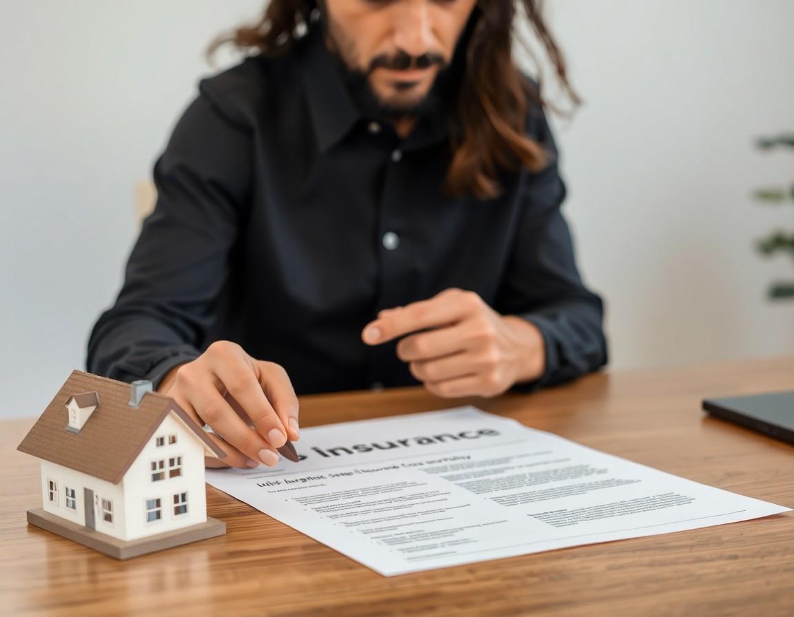 Homeowner reviewing an insurance policy document at a desk