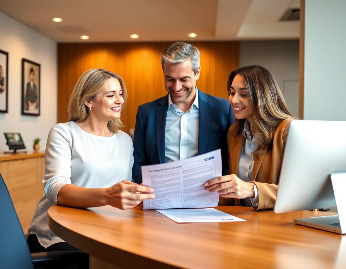 Couple meeting with a mortgage advisor at a bank